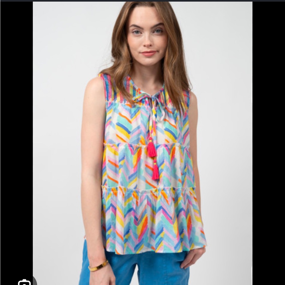 Ivy Jane‎ 100% Cotton Multi- Colored zigzag tiered tank top- Size Medium
